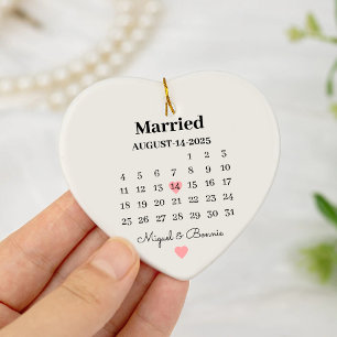 Ornamento De Cerâmica Dia de Casamento Personalizado Data Calendário Cas