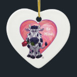 Ornamento De Cerâmica Dia de os namorados<br><div class="desc">Parada Animal Uma Vaca Romântica, Amor e Corações Dons e Acessórios do Dia do Namorados criados pela Parada Animal apresenta nossa divertida trabalho de arte de uma vaca branca e negra, segurando uma rosa bonito na boca com corações roxos, vermelhos e cor-de-rosa, pintados por nosso talentoso artista, Traci Van Wagoner....</div>