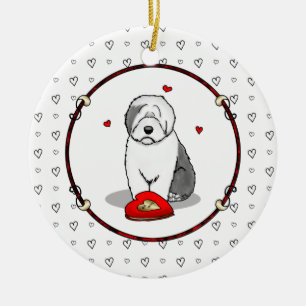 Ornamento De Cerâmica Dia de os namorados Antiga Cinza de Sheepdog Inglê
