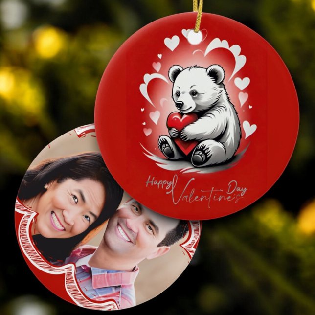 Ornamento De Cerâmica Dia de os namorados com Urso Rico (Criador carregado)