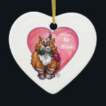 Ornamento De Cerâmica Dia de os namorados Ginger Cat<br><div class="desc">Animal Parade Romântico Cat Heart and Love presentes, cartas, e acessórios trazidos para você pela ITD Animal Parade apresentam nossa divertida trabalho de arte de um gato laranja e branco segurando um rosa bonito na boca com corações roxos, vermelhos e cor-de-rosa atrás pintados digitalmente pelo artista infantil, Traci Van Wagoner....</div>