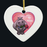 Ornamento De Cerâmica Dia de os namorados Hippopotamus<br><div class="desc">Parada Animal Romântico Hippo Love and Hearts Day Gifts and Accessories criados pelo nosso talentoso artista, Traci Van Wagoner apresenta nossa divertida trabalho de arte de um hipopótamo bonito segurando um rosa bonito na boca. Nosso divertido hipopótamo apaixonado por corações roxas, vermelhas e cor-de-rosa em camadas traz certamente um sorriso...</div>