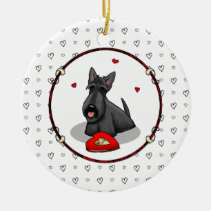Ornamento De Cerâmica Dia de os namorados (vermelho) Scottie Dog (preto)