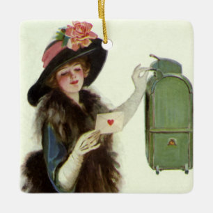 Ornamento De Cerâmica Dia de os namorados Vintage Victorian Woman - Letr