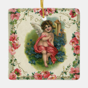 Ornamento De Cerâmica Dia de os namorados Vintage Victoriano, Cherub ao 