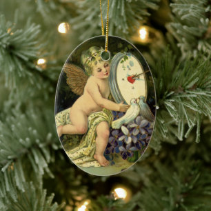 Ornamento De Cerâmica Dia de os namorados vitoriano, aves Vintage Angel 