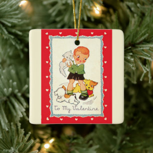 Ornamento De Cerâmica Dia de os namorados vitoriano, gato e cão