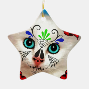 ORNAMENTO DE CERÂMICA DIA DO CRÂNIO DO AÇÚCAR DO GATINHO DO CAT DO MORTO