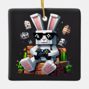 Ornamento De Cerâmica Dia do felz pascoa Coelhinho de Ovos Vídeo Gamer D