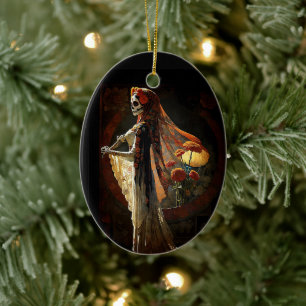 Ornamento De Cerâmica Dia do Gótico de Esqueleto Morto Natal estético