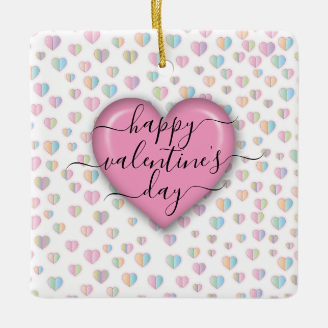 Ornamento De Cerâmica Dia do Namorados Feliz Minimalista (Frente)