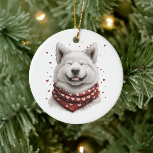 Ornamento De Cerâmica Dia dos Namorados Samoyed Dog
