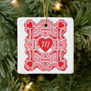 Ornamento De Cerâmica Dia dos Namorados Vintage, Coração Vitoriano Recor