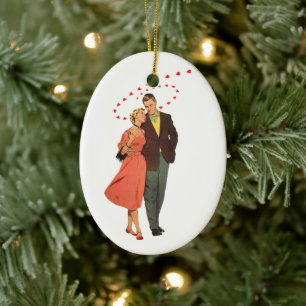 Ornamento De Cerâmica Dia dos Namorados Vintage, Corações Flutuantes Rom