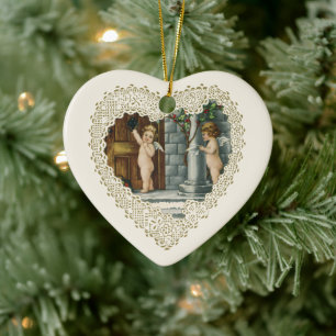 Ornamento De Cerâmica Dia dos Namorados Vitoriano, Anjos Vintage com Car