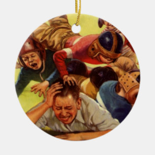 Ornamento De Cerâmica Dia dos Pais Vintage, Futebol Infantil e Cachorro 
