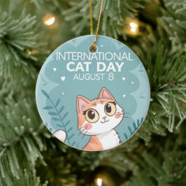 Ornamento De Cerâmica Dia Internacional do Gato Arte de Gato Caprichosa 