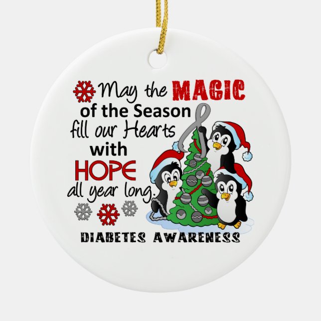 Ornamento De Cerâmica Diabetes dos pinguins do Natal (Frente)