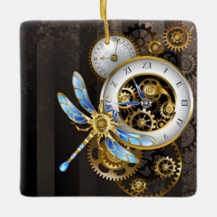 Ornamento De Cerâmica Dials Steampunk com Dragonfly