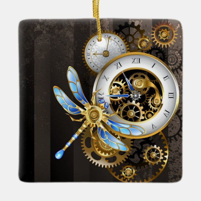 Ornamento De Cerâmica Dials Steampunk com Dragonfly (Frente)