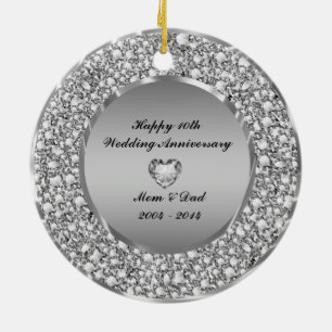 Ornamento De Cerâmica Diamantes & aniversário de casamento da prata 10o