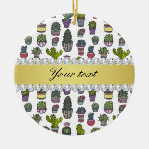 Ornamento De Cerâmica Diamantes Dourados do Cactus Faux