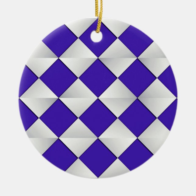 Ornamento De Cerâmica Diamantes Satin do Século médio - cobalto e branco (Frente)