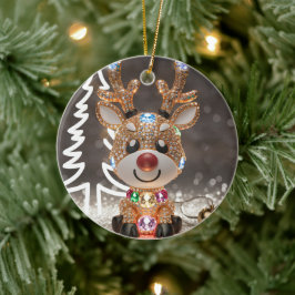 Ornamento De Cerâmica Diamond Dazzling Rudolf: Uma Gema de Natal 3D