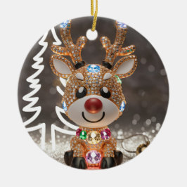 Ornamento De Cerâmica Diamond Dazzling Rudolf: Uma Gema de Natal 3D