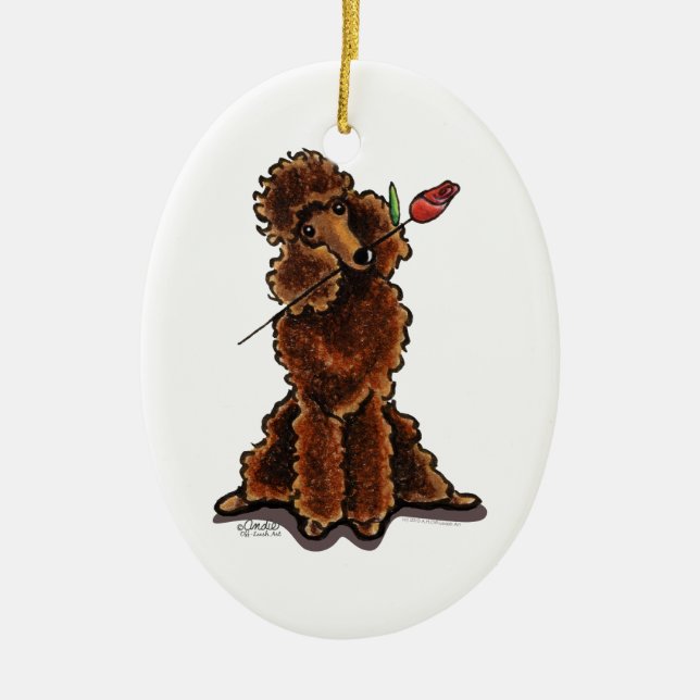 Ornamento De Cerâmica Dias de os namorados de Poodle de Chocolate Doce (Frente)