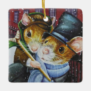 Ornamento De Cerâmica Dickens Christmas Carol Mice Watercolor Art
