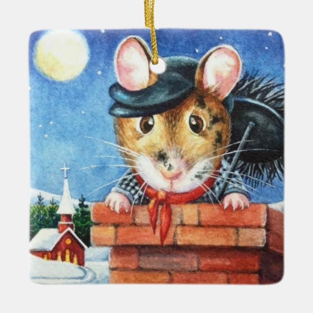 Ornamento De Cerâmica Dickens Christmas Chimney Sweep Mouse Art (Frente)