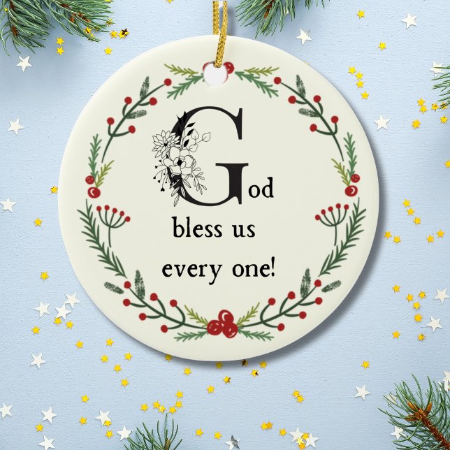 Ornamento De Cerâmica Dickens Um Carol De Natal Nos Deus abençoe A Cada  (Honor the true spirit of Christmas with this Dickens "A Christmas Carol" family keepsake ornament!)