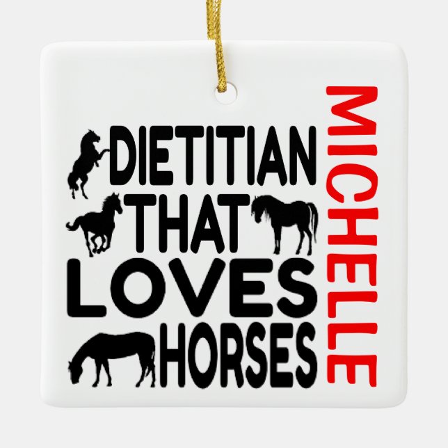 Ornamento De Cerâmica Dietitian Loves Horses CUSTOM (Frente)