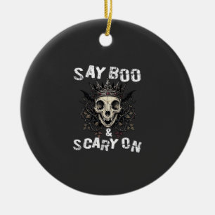 Ornamento De Cerâmica Diga Boo Crânio Assustador Coroa Asa de Morcego Ha