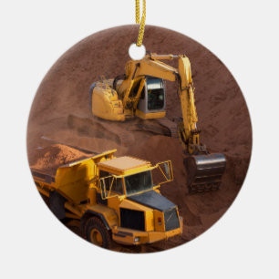 Ornamento De Cerâmica Digger e Dump Truck