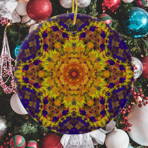 Ornamento De Cerâmica Digital Mandala Amarelo Azul e Púrpura