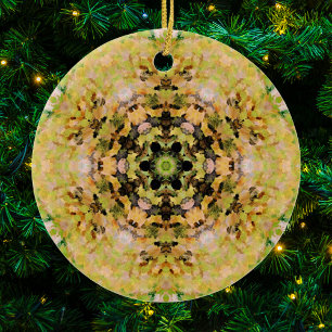 Ornamento De Cerâmica Digital Mandala Amarelo Verde e Negro