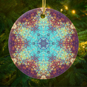 Ornamento De Cerâmica Digital Mandala Blue Amarelo e Puro