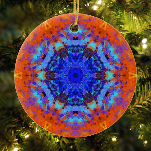 Ornamento De Cerâmica Digital Mandala Blue e Orange