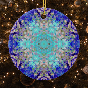 Ornamento De Cerâmica Digital Mandala Blue Purple e White
