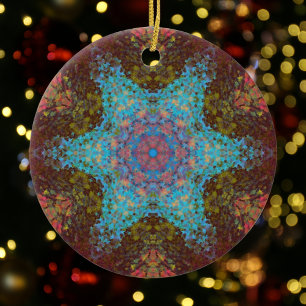 Ornamento De Cerâmica Digital Mandala Blue Red e Green