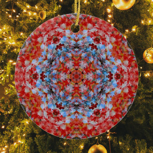 Ornamento De Cerâmica Digital Mandala Blue Red e Yellow