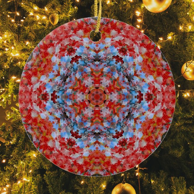 Ornamento De Cerâmica Digital Mandala Blue Red e Yellow (Criador carregado)
