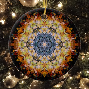 Ornamento De Cerâmica Digital Mandala Blue Yellow Orange and Black