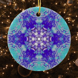 Ornamento De Cerâmica Digital Mandala Puro Azul e Branco