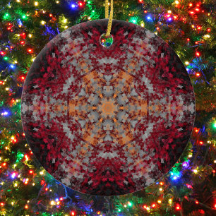 Ornamento De Cerâmica Digital Mandala Red White Orange e Black