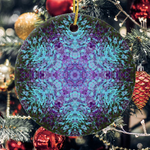 Ornamento De Cerâmica Digital Mandala Verde Azul e Roxo