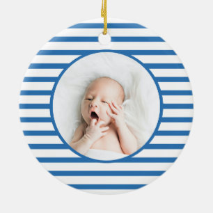 Ornamento De Cerâmica Dino Verde  Primeiro Natal Blue Stripe Chic