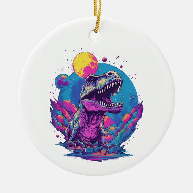 Ornamento De Cerâmica Dinossaur Xmas Árvore Buffalo Xadrez Trex Dinossau (Frente)